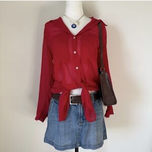 Zara Red Chiffon Sheer Blouse